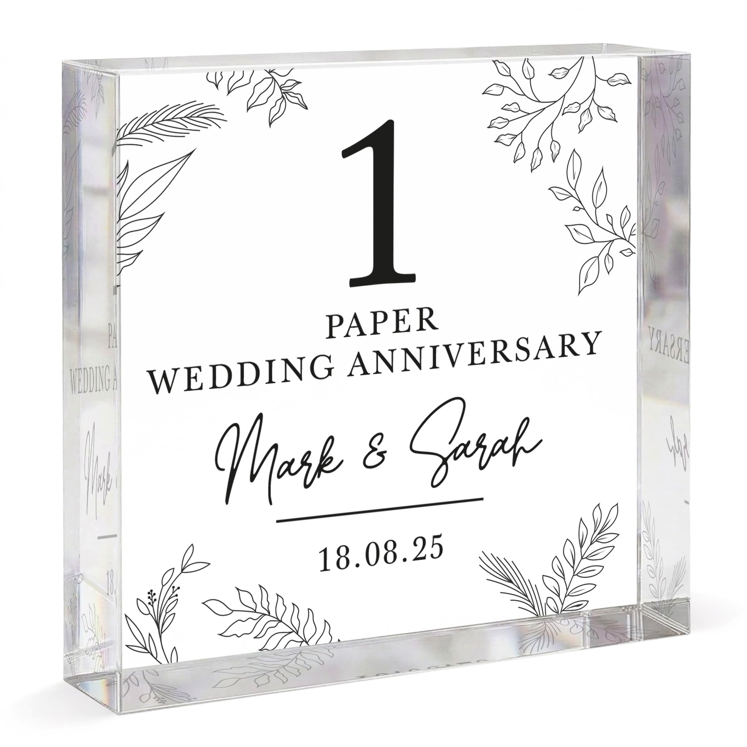 Beecreative Personalised 1st Anniversary - Gift For Husband Wife Couple - Paper Anniversary Wedding Gift For Him Her - One Year Married Gift - With Grey Bag