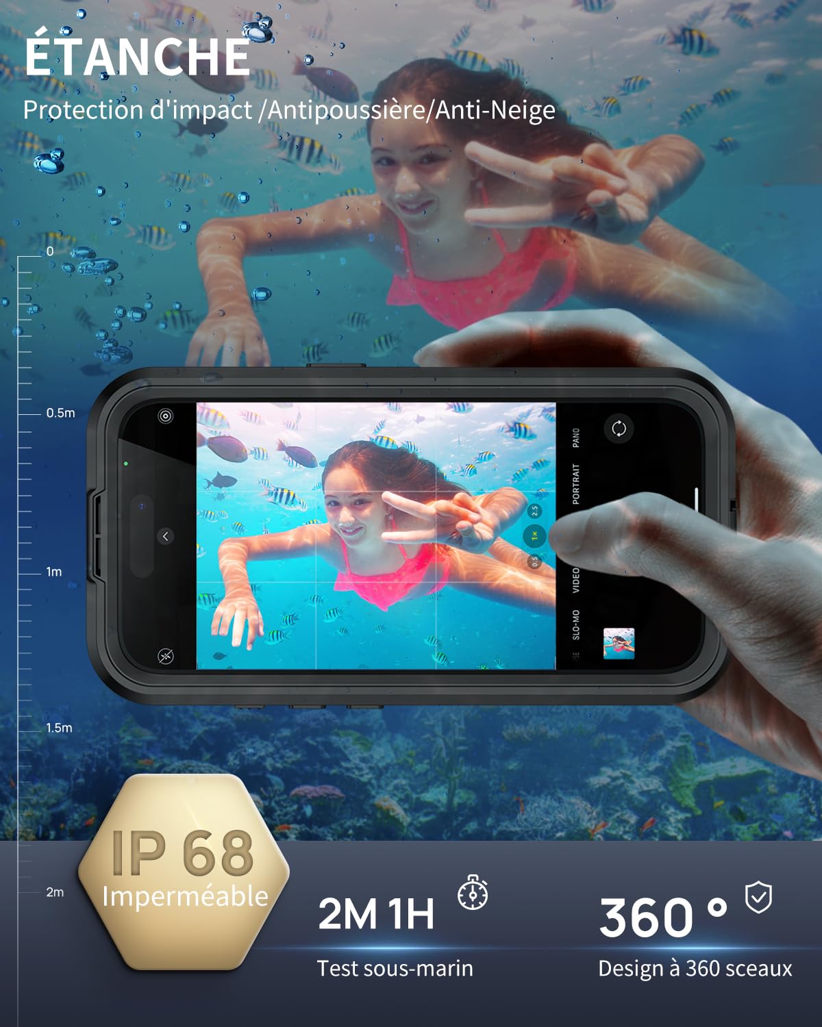Lanhiem Coque pour iPhone 17 Pro Max IP68 Étanche 360 Integrale Antichoc | Noir,Imperméable,Waterproof,Étui avec Protection écran,Antipoussière,Incassable,Compatible avec MagSafe,Renforcée,Chantier
