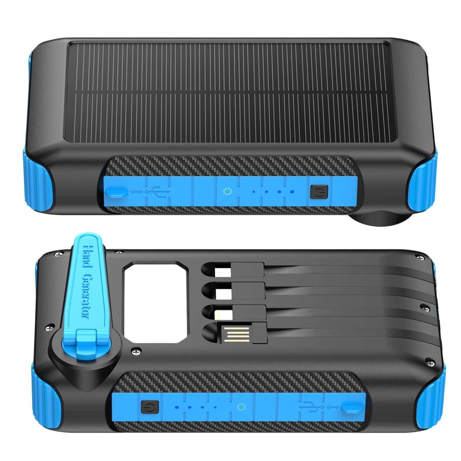 20000mAh Solar Powerbank mit Handkurbel Generator, Schnellladung Tragbares Ladegerät, 3 Ausgangskabel, LED-Taschenlampe und Campinglicht, UKCA-Zertifizierung, für Outdoor-Camping