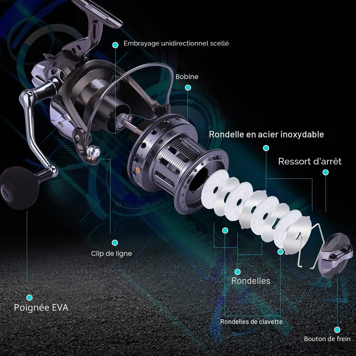 Sougayilang Moulinets de pêche en Acier Inoxydable 10 + 1 BB Ultra Lisses et puissants avec Bobine en Aluminium CNC pour Eau salée et Eau Douce