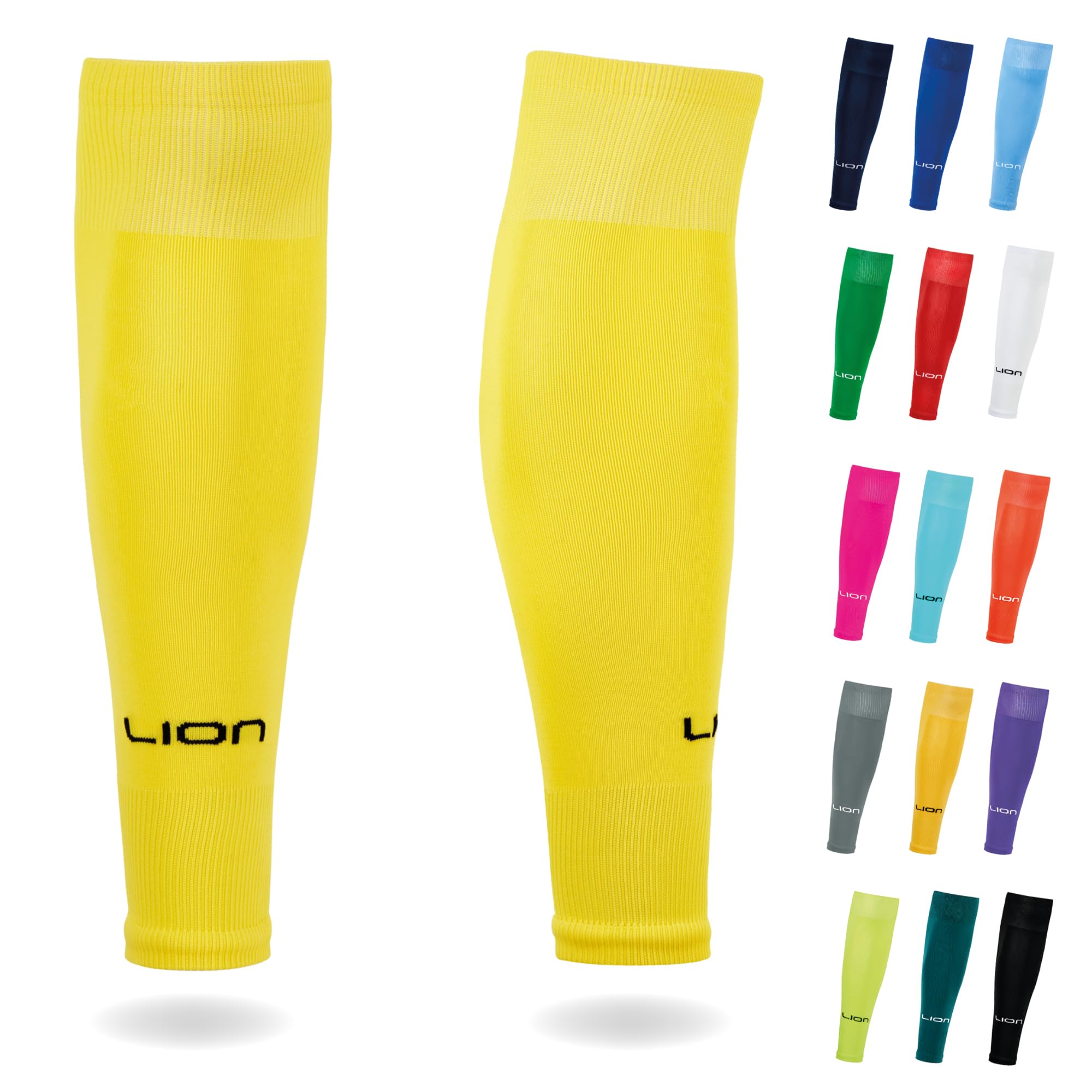 Lion Sportswear Yellow Kids/Youth Football Sock Sleeves To Accompany Grip Socks - Fits Over Calf/Shin Pads - Variety Of Colors To Match Your Team Kit (Yellow)