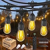 Vista 13 de Guirnalda de luces LED de 48 pies para exteriores, resistente al agua, con 16 bombillas de plástico inastillable de 2200 K de color blanco cálido