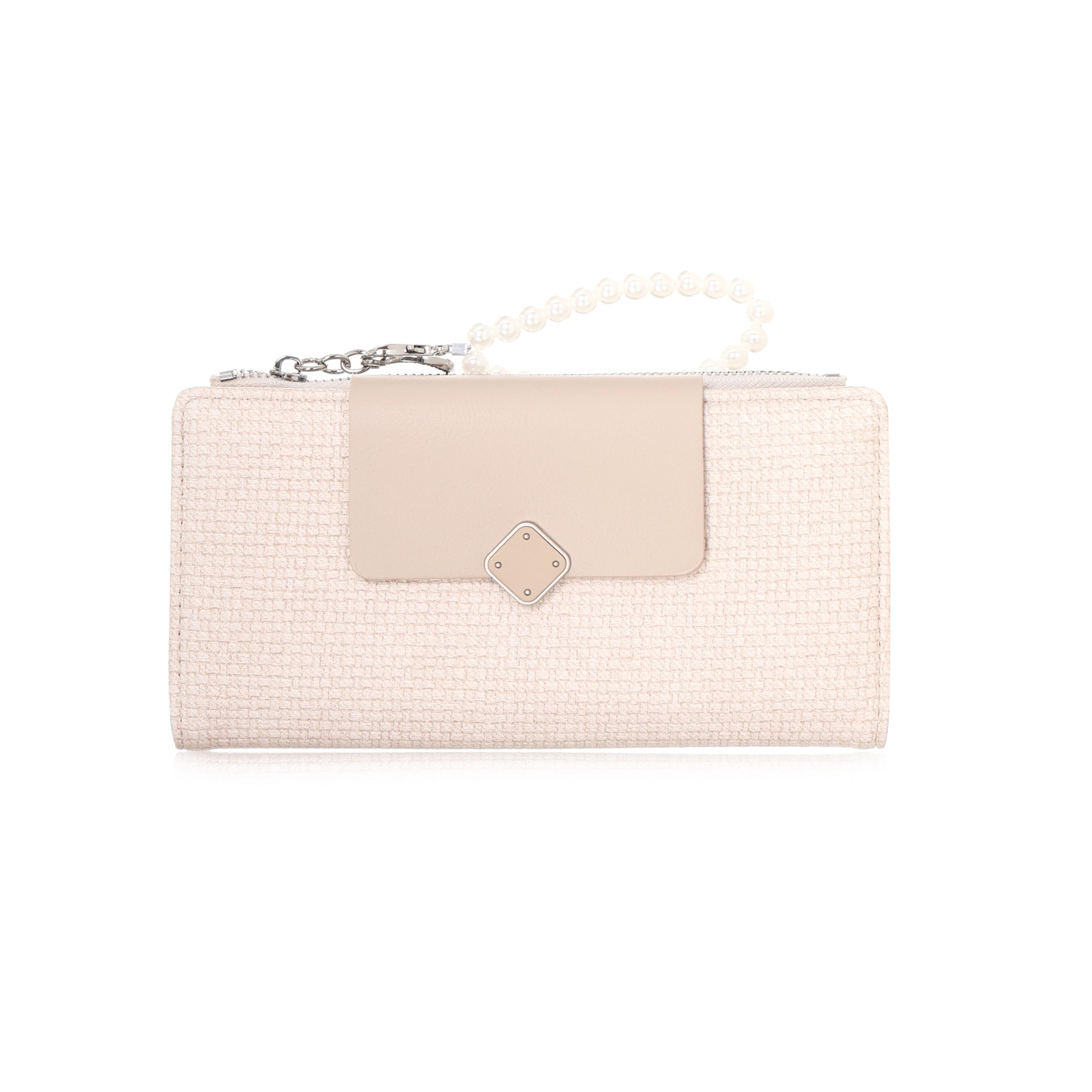Women’s Small Wallet Clutch – Premium Vegan Leather Purse with Pearl Handle | Stylish Compact Wallet with 1 Compartment & 3 Pockets | Elegant Daily Use Card Holder for Women Color-Beige-image-7