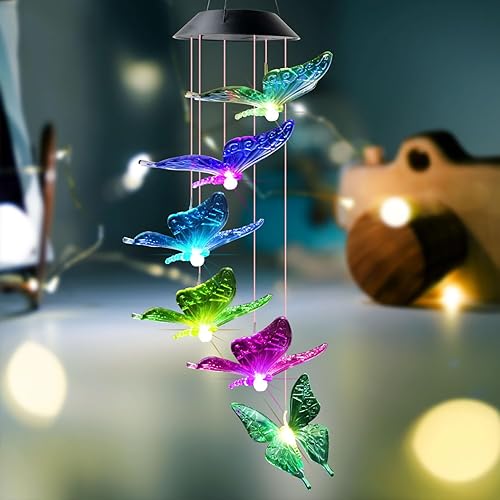 Miniatura 8 de DOUBLEZHE Campanillas de viento solares de mariposa para exteriores, regalos del día de San Valentín para ella, regalos de cumpleaños para mujeres,