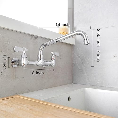 Miniatura 10 de BWE Grifos de cocina comerciales, grifo de fregadero de cocina, centro de 8 pulgadas con boquilla giratoria de 8 pulgadas, 2 asas, grifos de