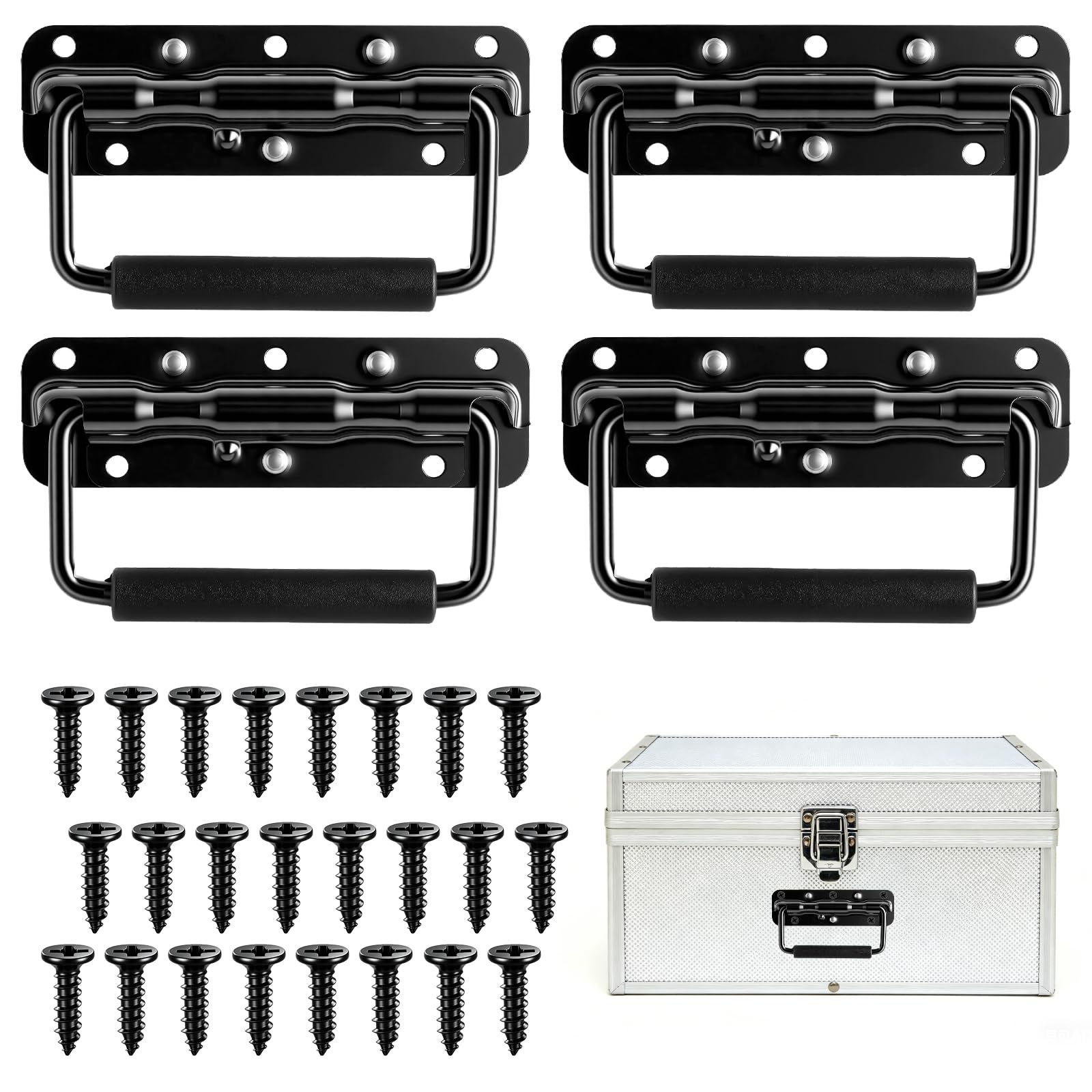 Indrnif 4Pcs Folding Metal Chest Handles, 140mm Spring Box Handles, Pull Ring Handle Replacement for Flight Case Toolbox Storage Boxes Luggage Hardware Replacement Handle