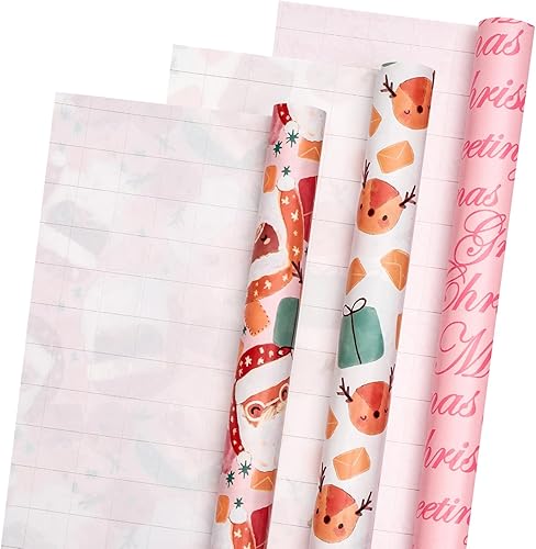 Miniatura 7 de LeZakaa Rollo de papel de regalo de Navidad, mini rollo, letras de Papá Noel, renosaludos de Navidad para envoltura de regalo, manualidades de