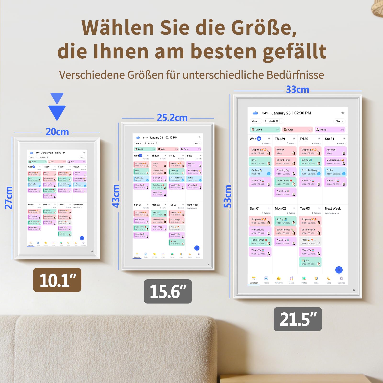 Digitaler Familienplaner 10.1 Zoll Touchscreen Kalender App Sync Aufgabenverwaltung