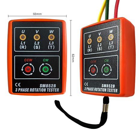 3 Phase Sequence Tester,Phase Rotation Meter Checker 20Hz-400Hz,Phase Indicator Order Detector,Phase sequencer 60V to 600V AC with LED and Buzzer SM852B