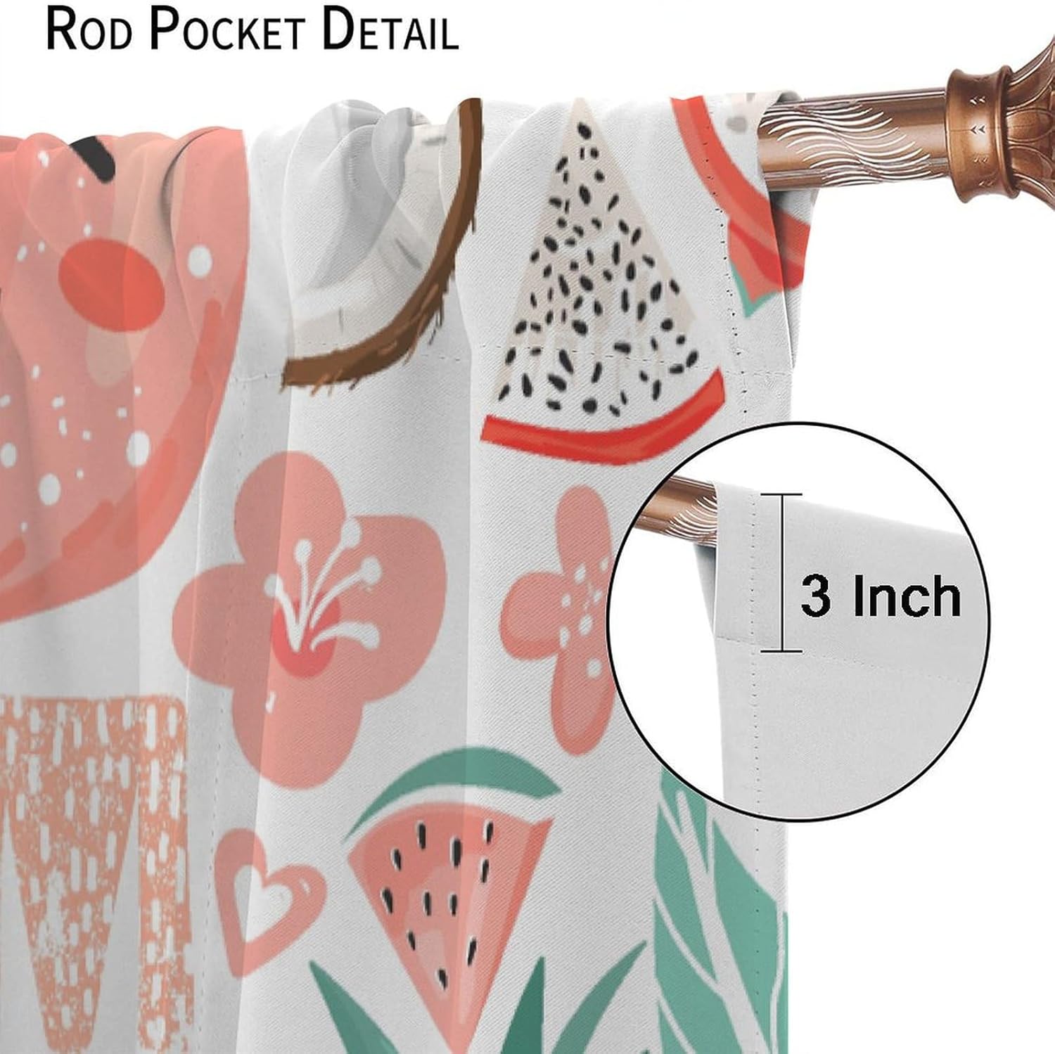 Fruits Curtains Cartoon Cute Strawberry and Pineapple Summer Pattern for Kids Room Decoration Blackout Print Rod Pocket Window Drapes for Bedroom Living Room Kitchen 42x63in
