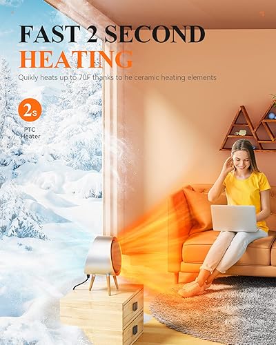 Miniatura 2 de GAIATOP Calentador de espacio, calentador de espacio de 1000 W de eficiencia energética para uso en interiores, calentador eléctrico de cerámica PTC