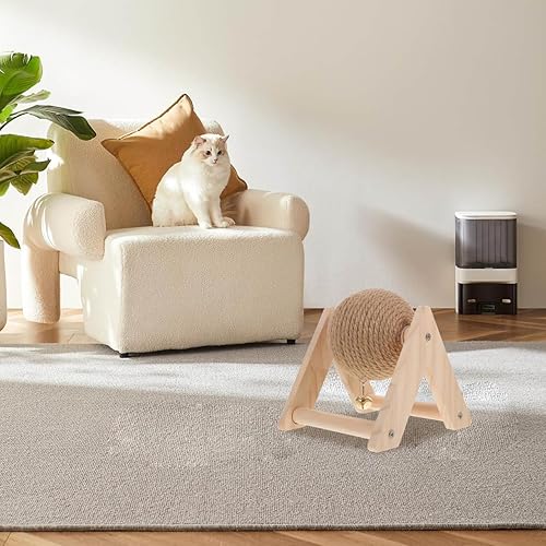 Miniatura 8 de Aboofan Juguete rascador para gatos con bola de sisal para gatos, bola de cuerda para rascar interactiva, giratoria, juguete rascador de mascotas,