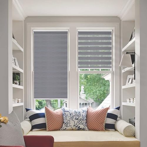 Miniatura 2 de Persianas enrollables sin cordones de cebra, de doble capa, traslúcidas día y noche, horizontales sin cordones para ventanas, control de luz de
