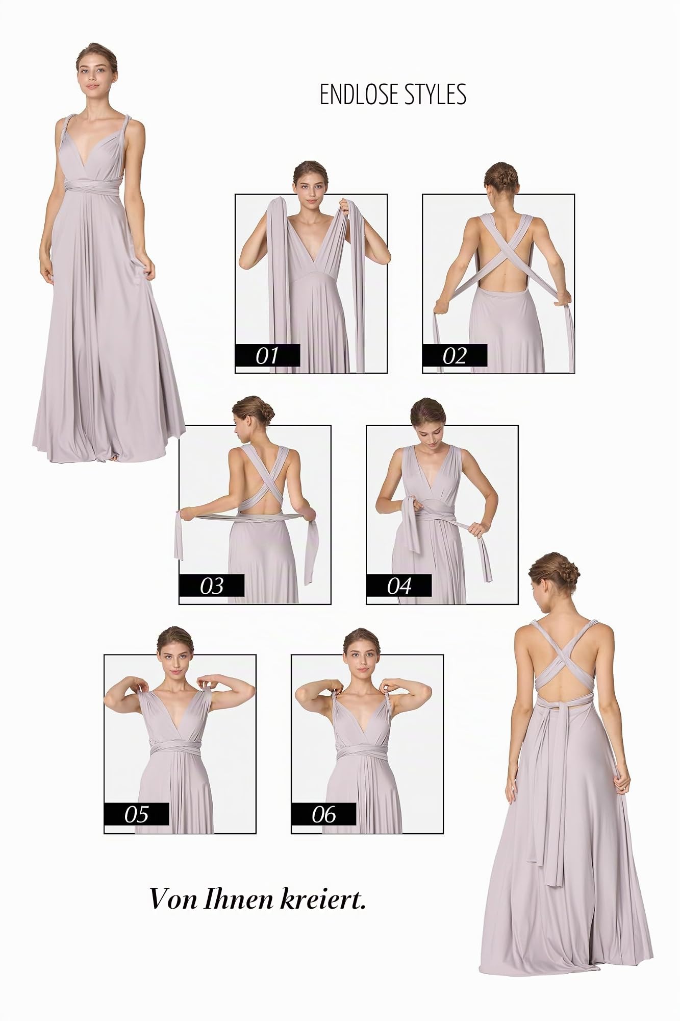 72styles Infinity Kleid für Hochzeitsgast, Multi-Way Wickelkleid Elegante Maxi Lang Abendkleider für Damen Brautjunferkleid Partykleid Abschlusskleid Ballkleid