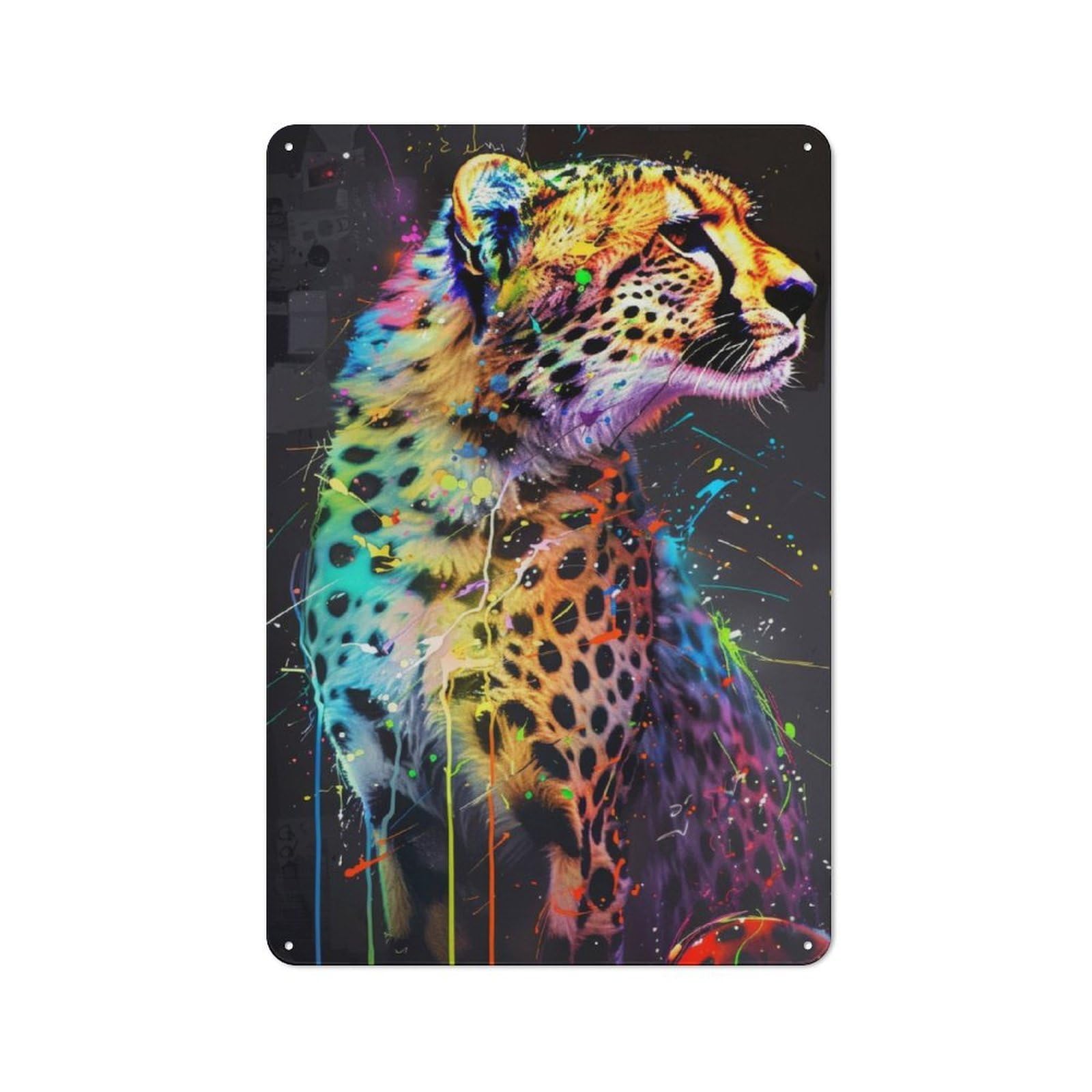 Junmoney Cheetah Popart Painting Tin Wall Plaque 30X20cm With For Pub Or Café, A Decorative Christmas Gift For Hospitality Wall Decor Collectors