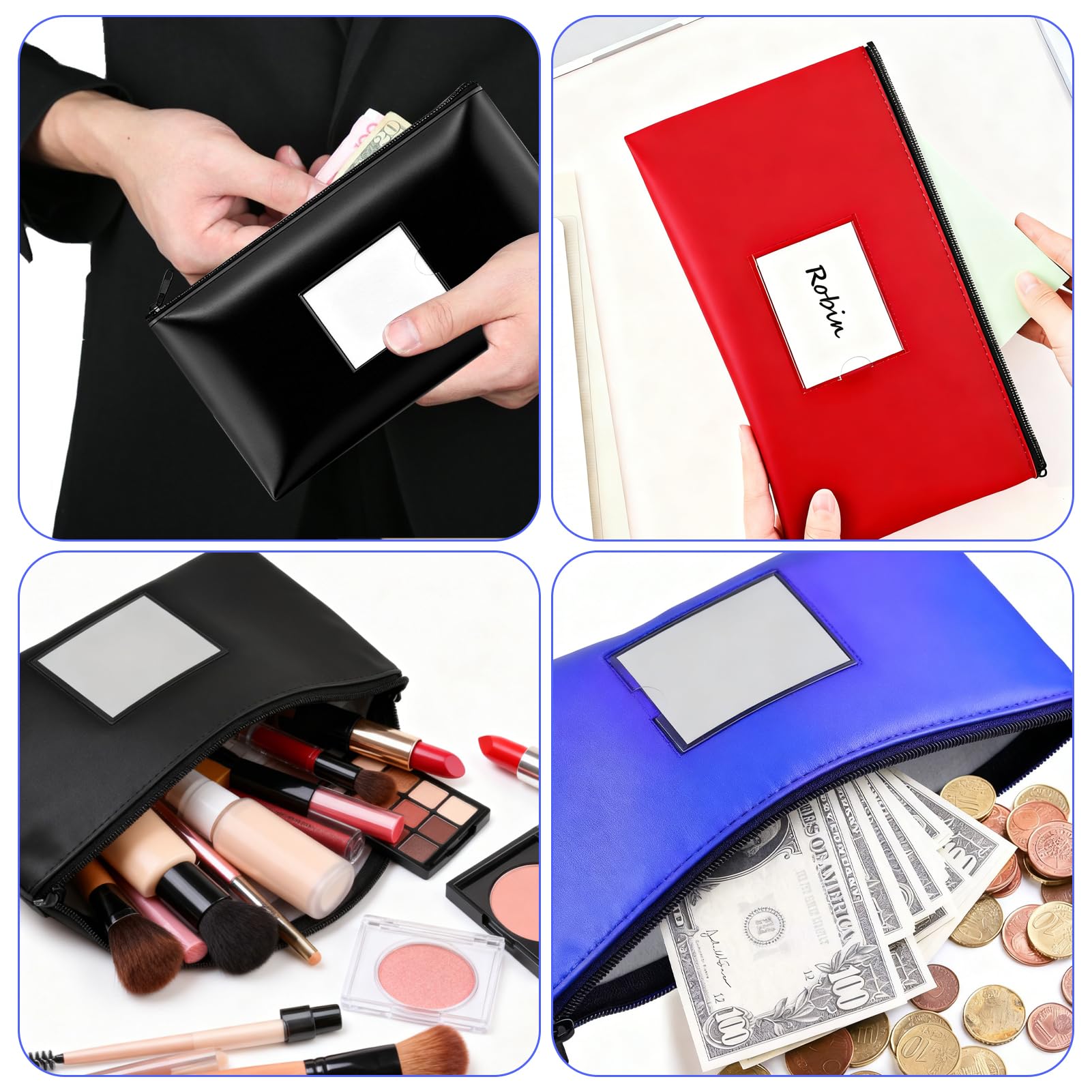 5 Piezas Bolsa para Guardar Dinero, Bolsa Dinero con Cremallera, Bolsa para Billetes de PU Cuero Impermeable con Cremallera, para Guardar Billetes y Archivos (28 x 16cm)