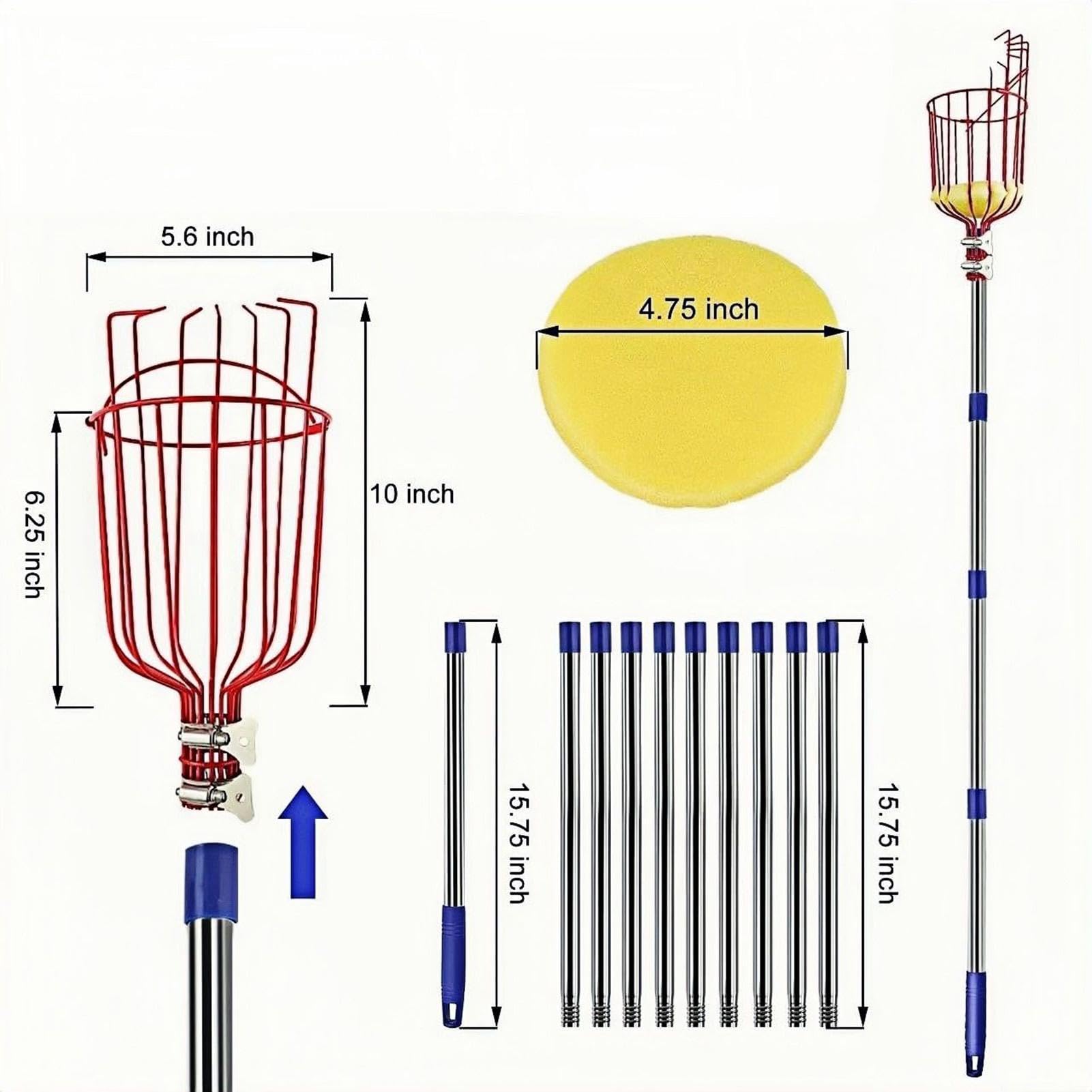 Recolector De Frutas Herramienta Portátil Recoger Fruta | Recolector De Limones 3,96 M Con Mango Extensible Para Árboles Pértiga De Recogida Para Huerto Jardín: Aguacate, Limón,