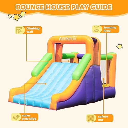 Miniatura 10 de AirMyFun Casa inflable con soplador, casa inflable para niños al aire libre, castillo inflable con tobogán para patio trasero familiar
