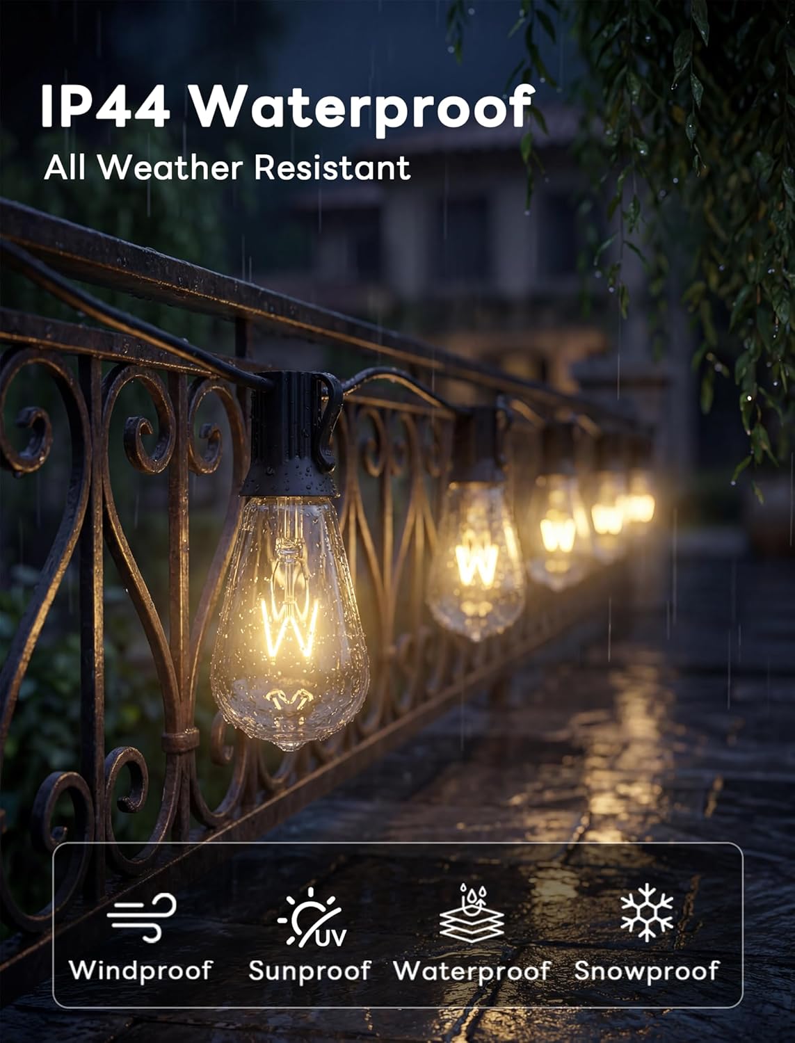 Abeja 10 Pack ST38 Edison Replacement Bulbs, 7W Clear Glass Bulbs, E12 Base, String Light Replacement Bulbs for Outside Patio Garden Wedding Decor, Warm White