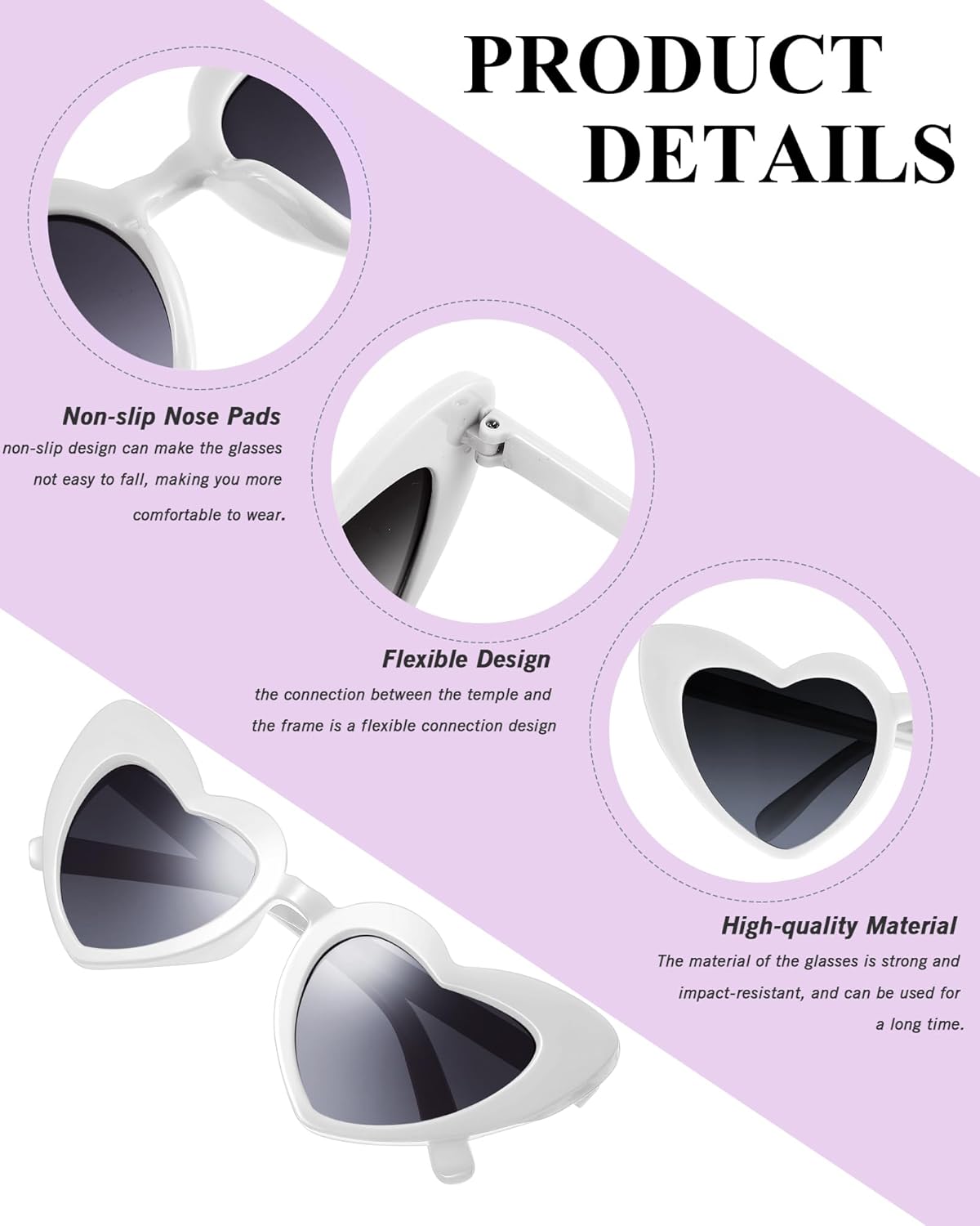 Xuhal 12 Pairs Valentines Heart Sunglass Bulk Wedding Bridesmaid Bachelorette Glasses with DIY Letter Bead Pearl for Party - Image 3