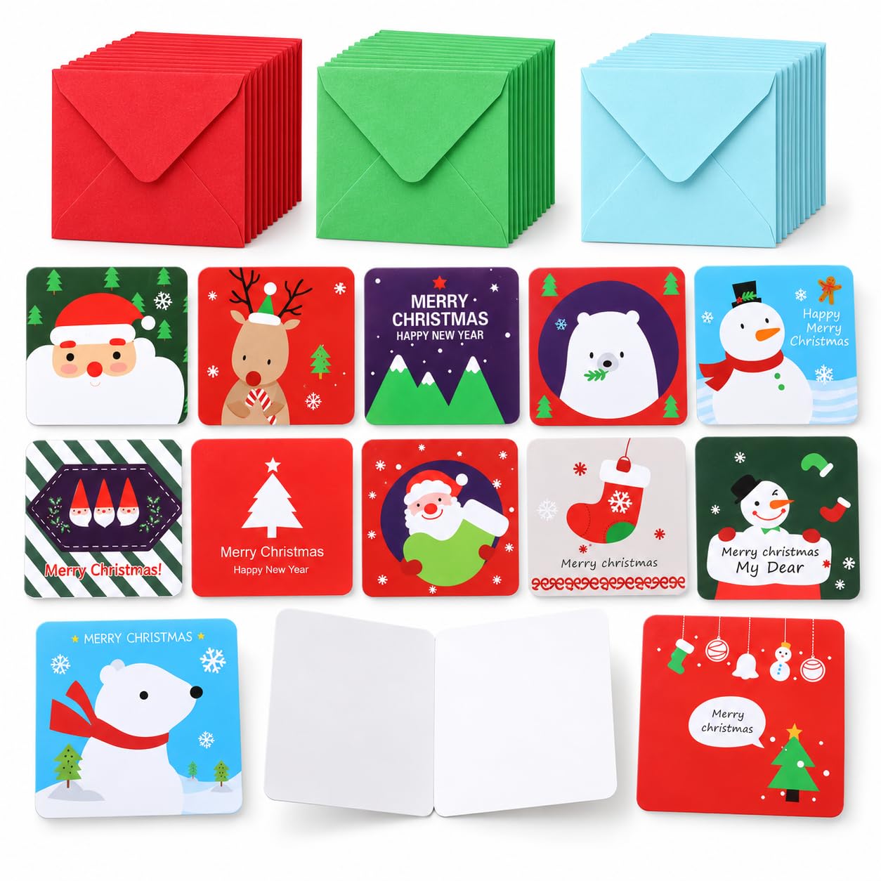 Naler 24 Pack Mini Christmas Greeting Cards with Envelopes Merry Christmas Cards Bulk Blank Note Cards Holiday Blessing Cards with Assorted Patterns for Family Friends Colleagues 2.7 x 2.7 Inches