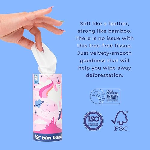 Miniatura 5 de Bim Bam Boo Tubo de tejido facial 100% de bambú, pañuelos de viaje hipoalergénicos de 3 capas en soporte para pañuelos de automóvil, 1 tubo de