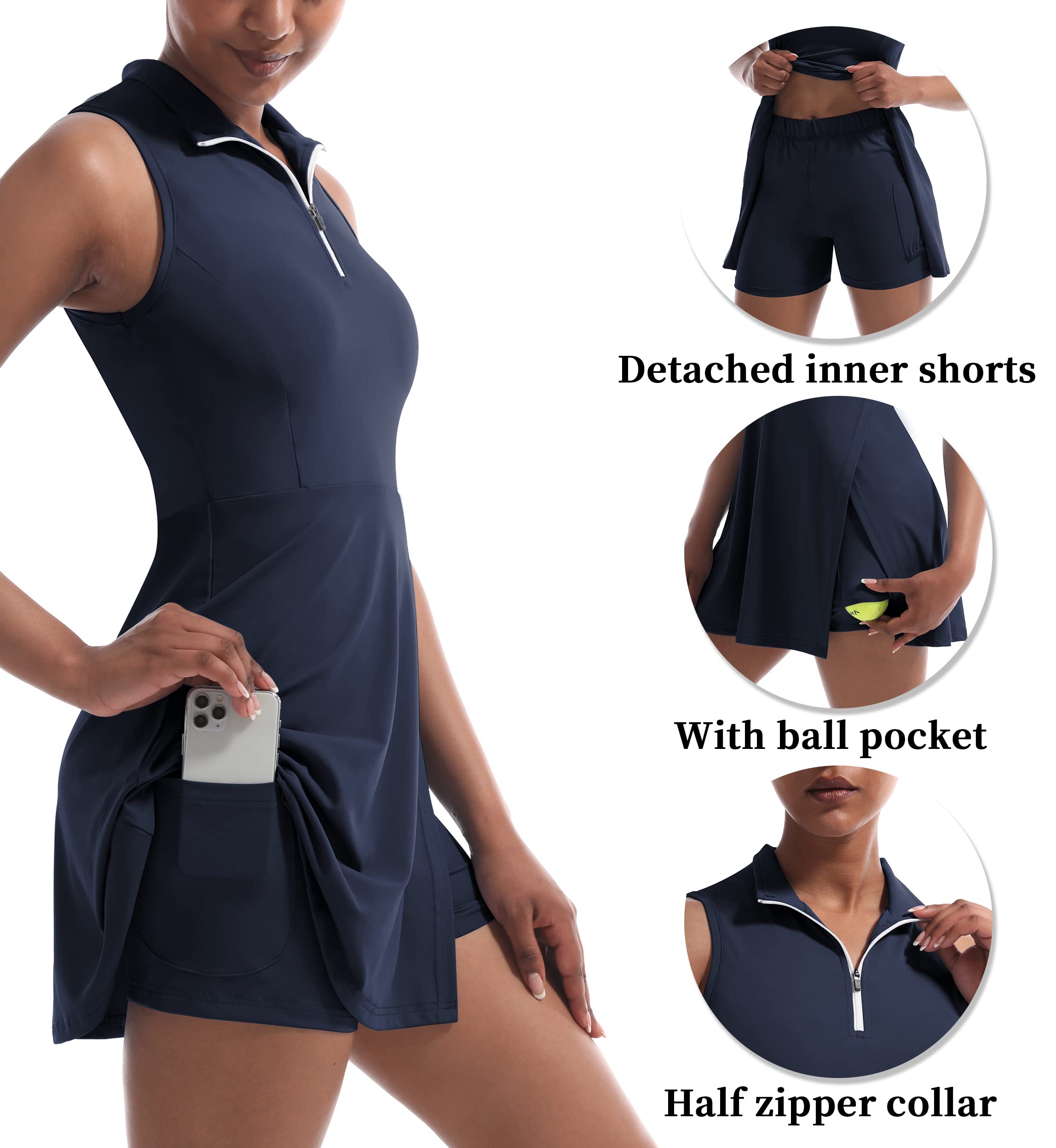 Damen-Tenniskleid, Golfkleid, Workout-Kleid mit Shorts und Taschen für ärmellose Sportkleider