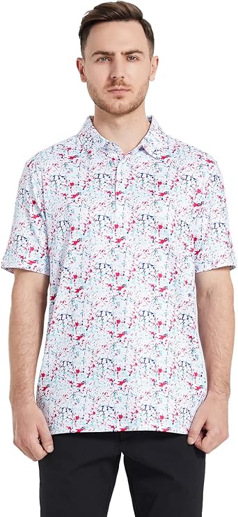 Golf Shirts for Men Dry Fit Short Sleeve Print Performance Moisture Wicking Polo Shirt