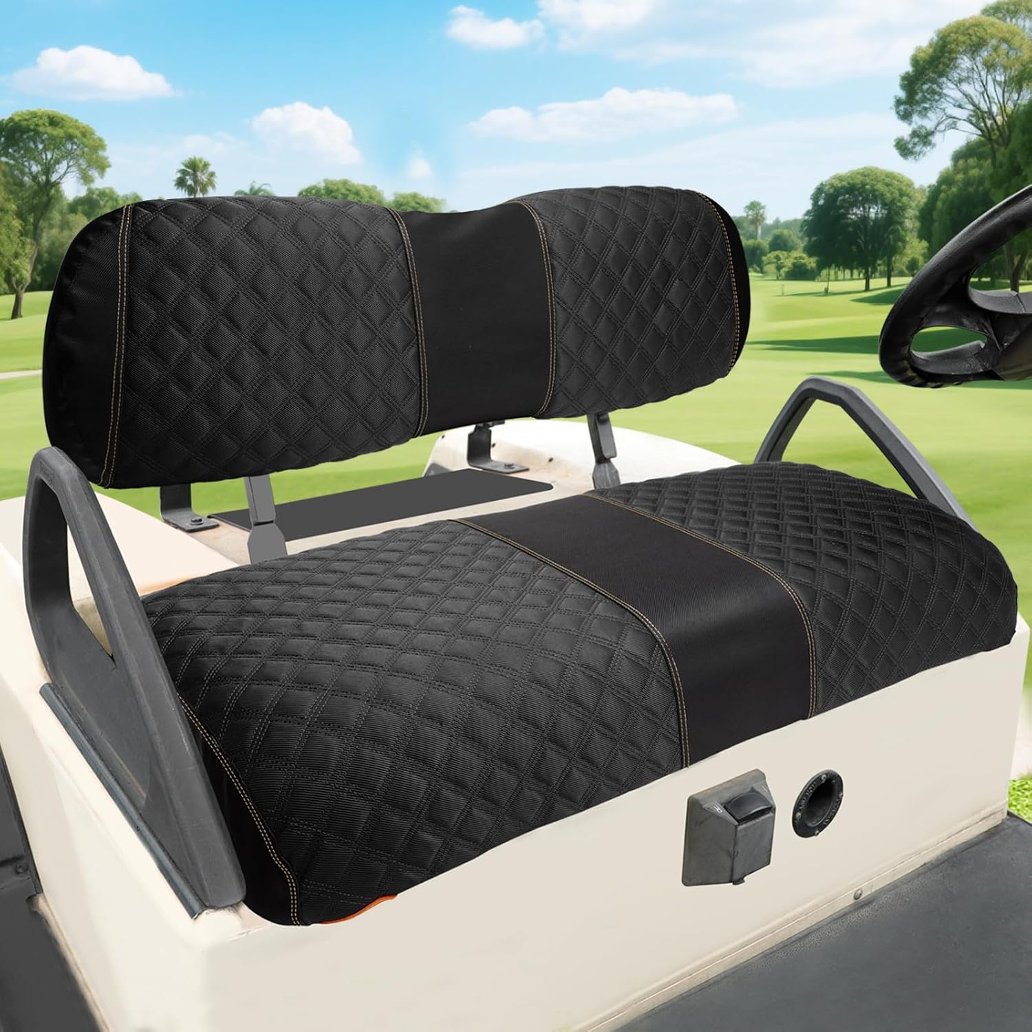 Roykaw 1680D Oxford Cloth Golf Cart DS Front Seat Covers Compatible with Club Car DS Front Seat Cushion, No Nailed Need, Scratch Resistance (Include Backrest & Bottom)