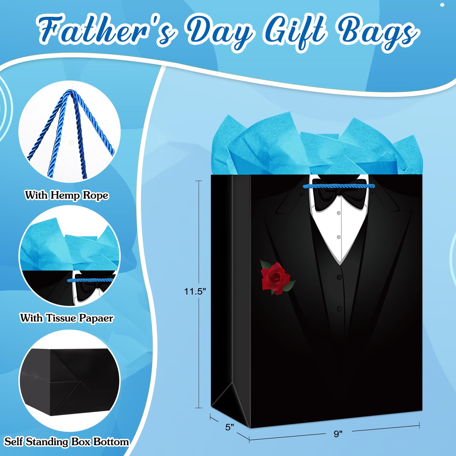 FLYAB Birthday Bags for Men - 11.5" Large Happy Birthday Present Bag with Handle and Tissue Paper for Men Groomsmen Wedding Bridal Retirement Graduation Showert Bags Party Favor