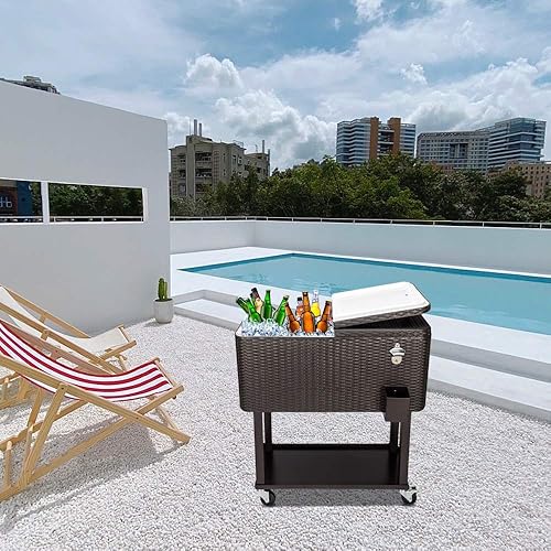 Miniatura 3 de Henf 80 cuartos de galón de galón, carro portátil de hielo para fiesta de terraza de patio al aire libre, barra de mimbre para carrito de playa