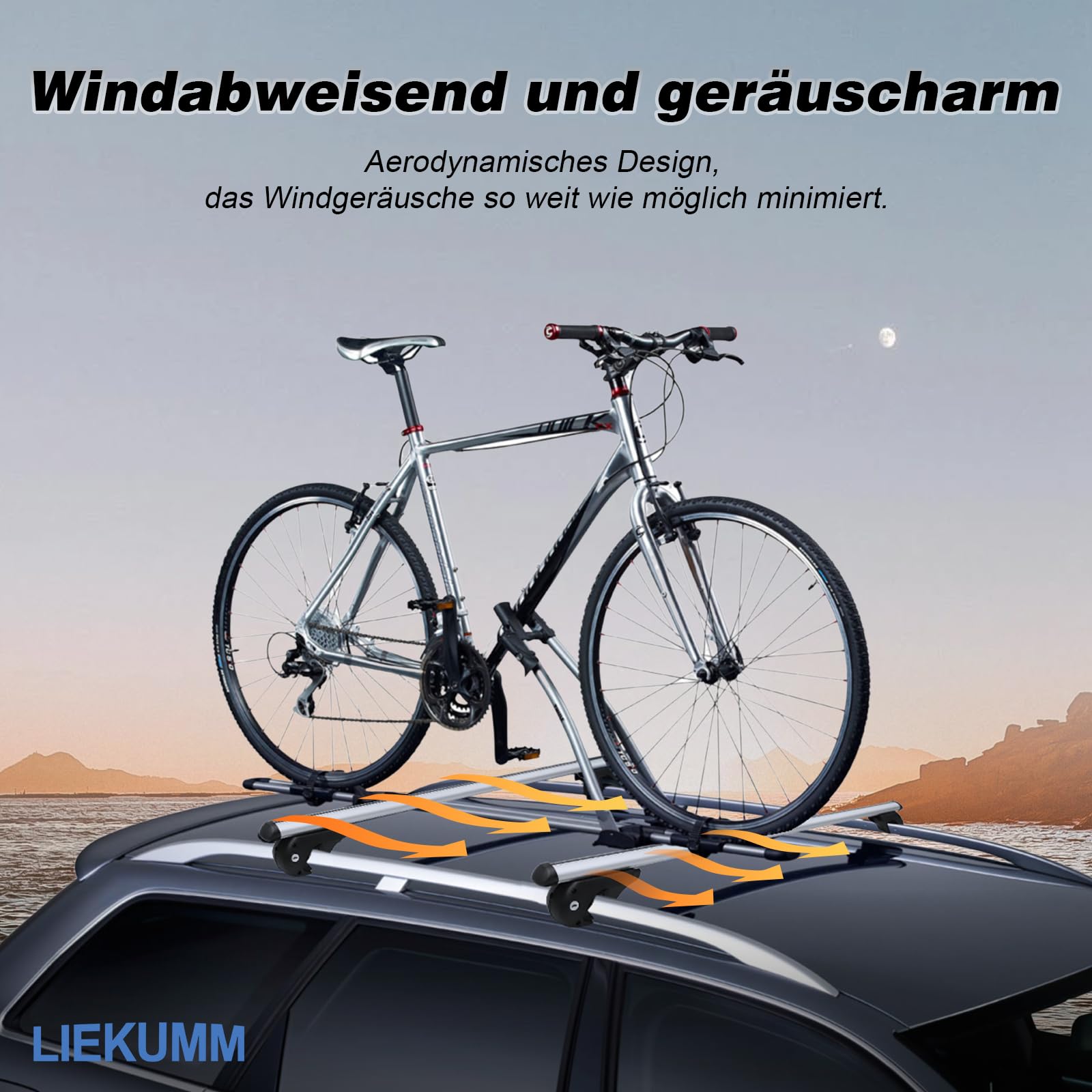 LIEKUMM Dachträger Universal 135cm, 2er-Pack Dachträger Geschlossene Reling, bis 120 cm Breit Nutzbar Aluminium Relingträger für offene Dachrelinge, Vormontiert, Inklusive Schloss