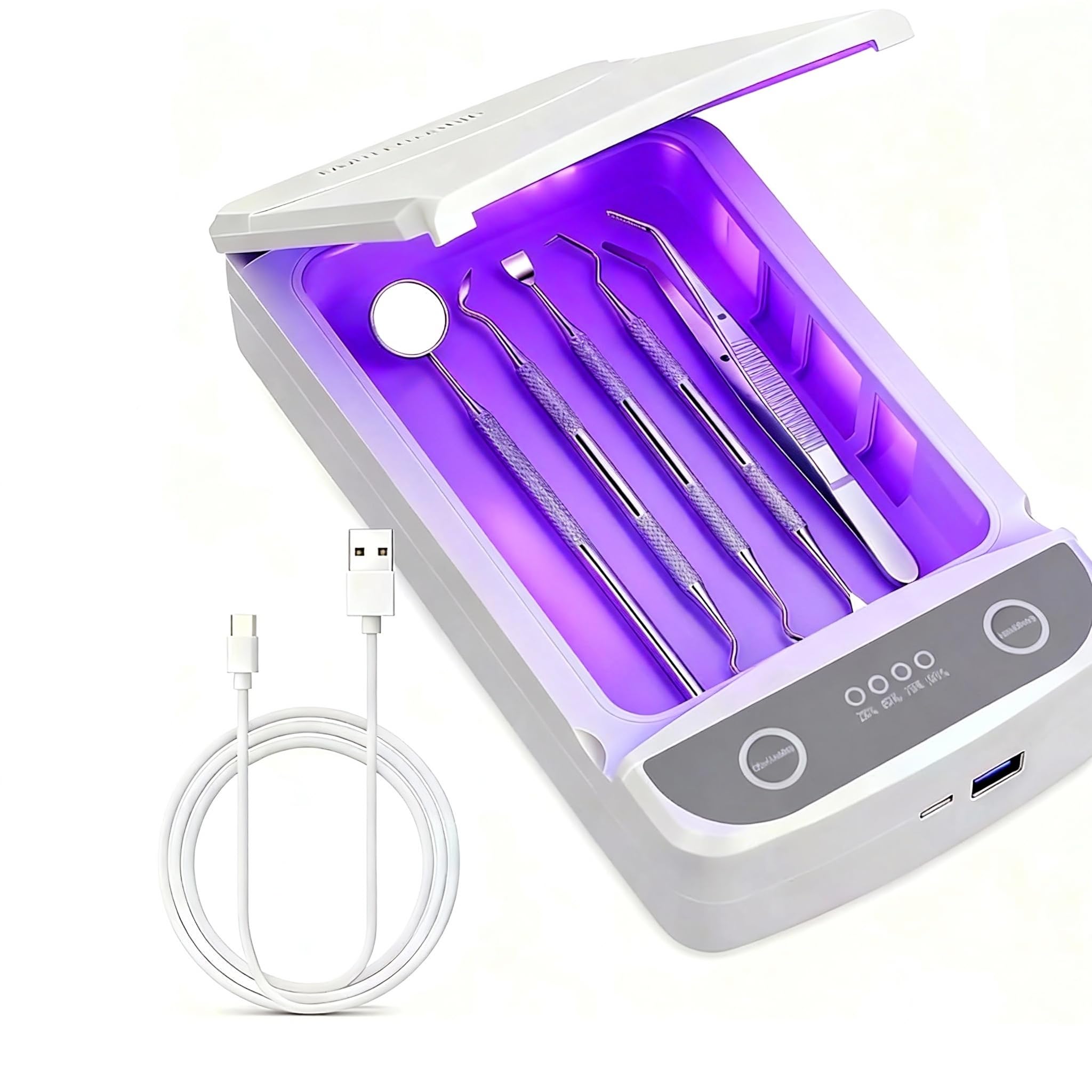 Dental Tools and UV-C Cleaning and Storage Box for Stainless Steel Teeth Cleaning Tools Electric toothbrushes and Various