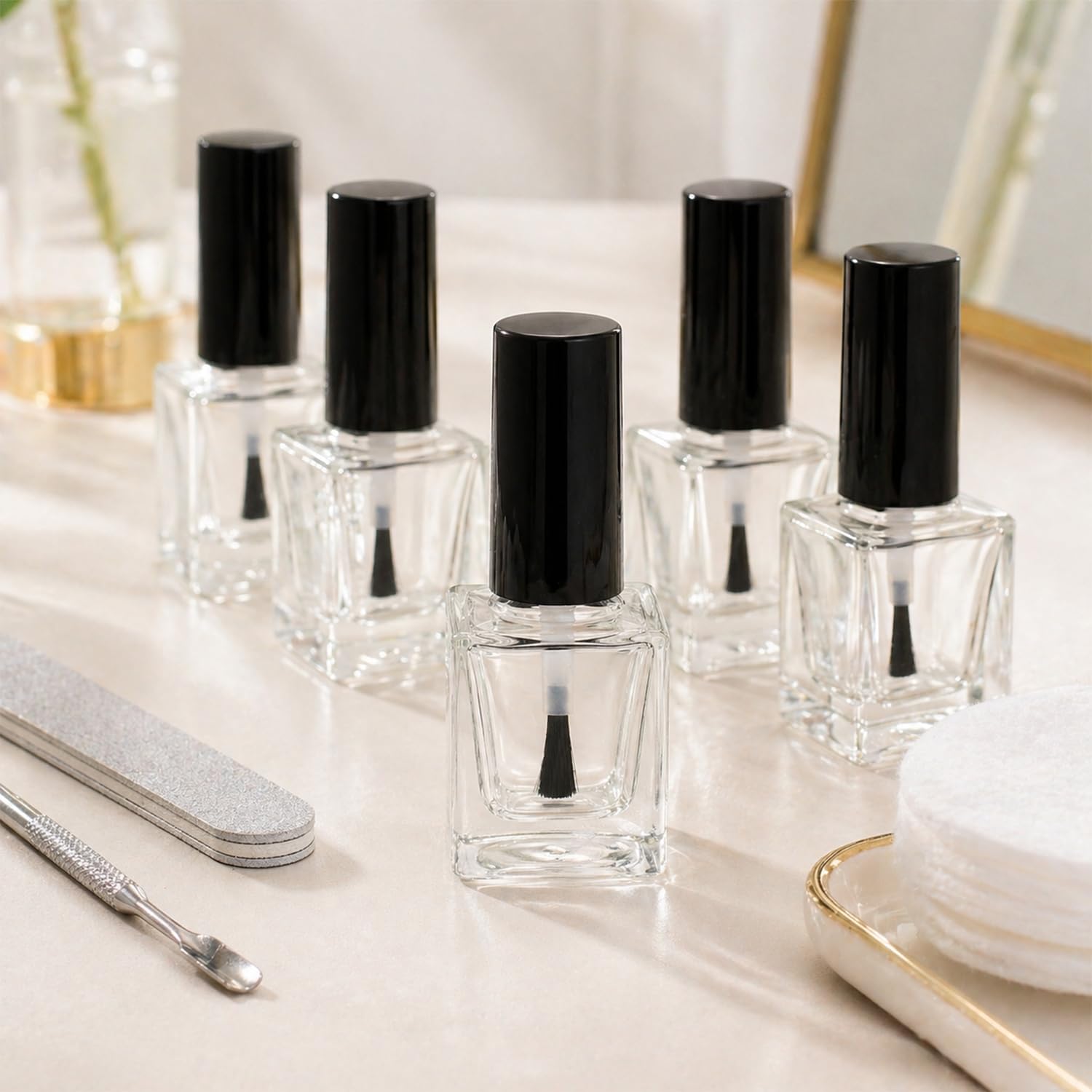 10 Packs 10ml Square Glass Nail Polish Bottles with Brush, Empty Clear Nail Polish Containers, Refillable Nail Lacquer Bottles for DIY Nail Art, Gel Polish, Cuticle Oil (0.34 oz)