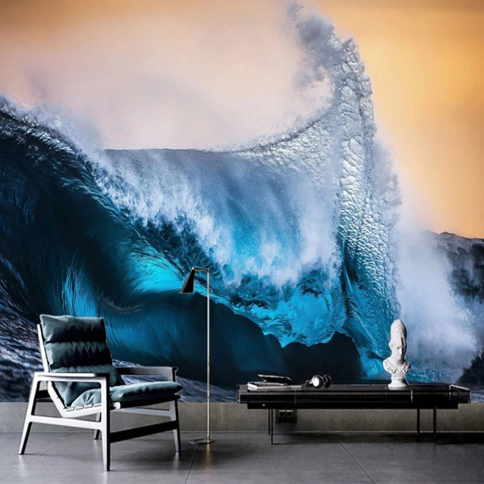 Papier peint bleu abstrait 3D paysage de mer peinture à l'huile fond mural 250x175cm