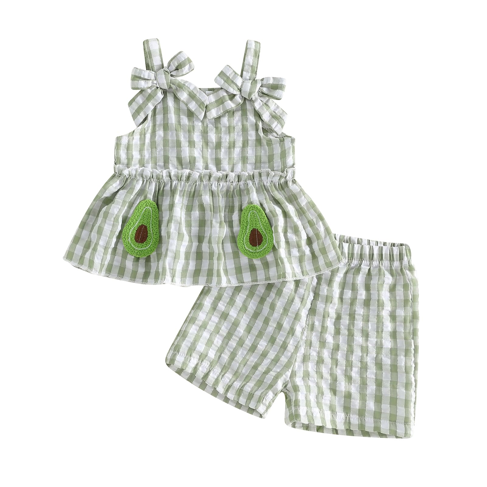 Toddler Baby Girl Summer Clothes Infant Girl Plaid Outfit Strawberry Ruffle Gingham Shirts Dress Tank Top Shorts Set — view 27