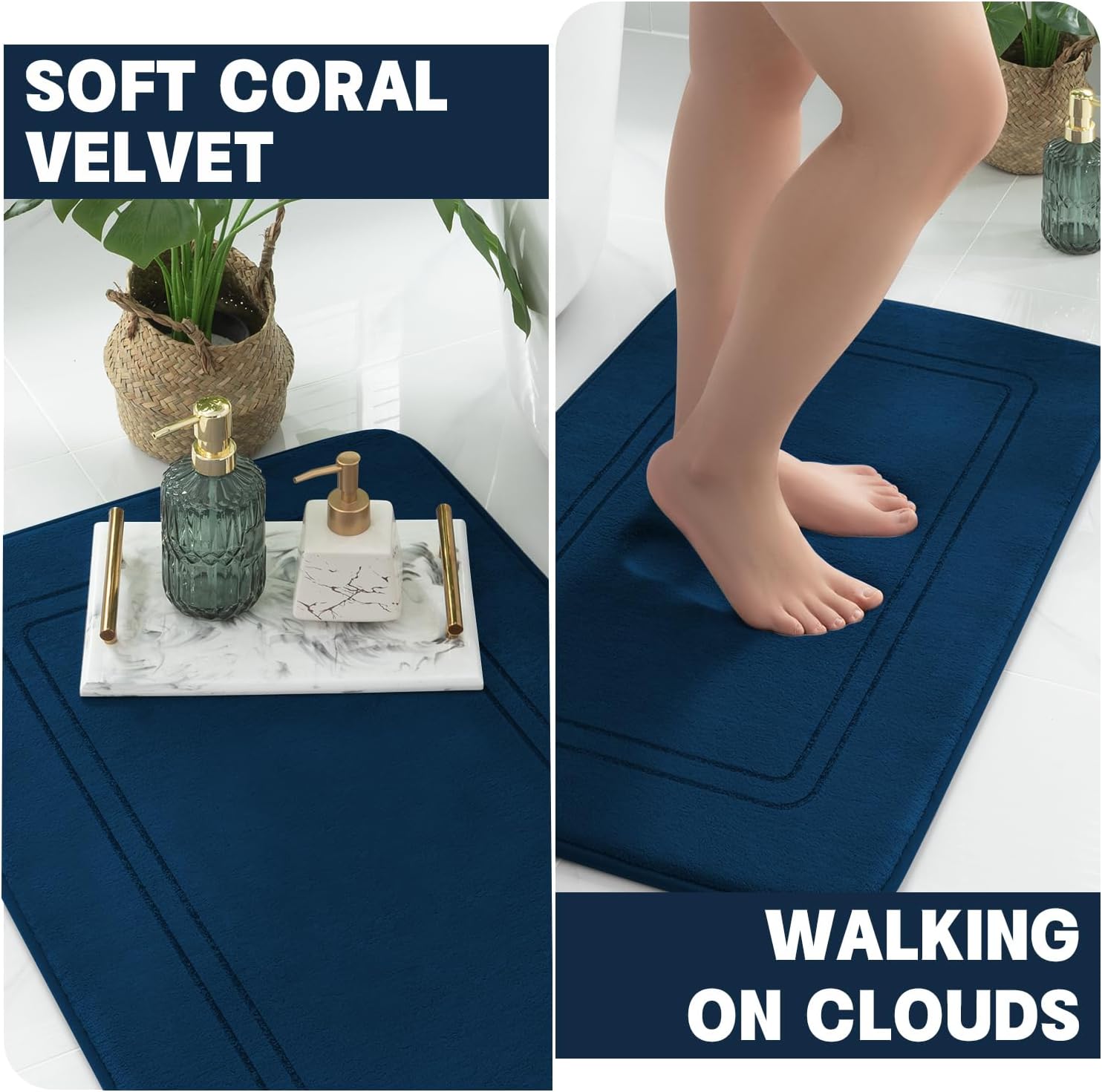 YIHOUSE Dark Blue Memory Foam Bathroom Rug Set 5 Piece, Absorbent Bath Mats, Non Slip Bath Mats for Bath Room Washable Dry Quickly Bath Rug Set for Bathroom Floor, Dark Blue Bath Mat Set 5 Piece - Image 3