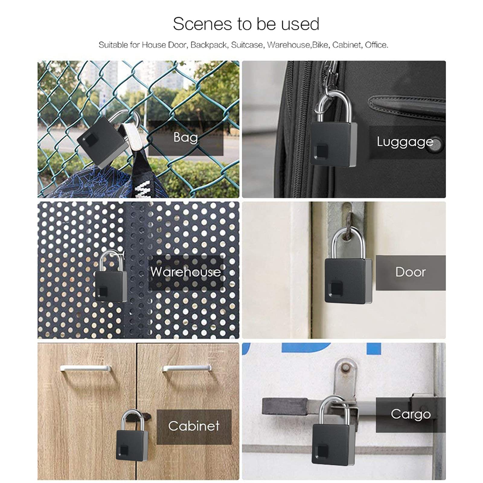 Candado Inteligente con Huella Dactilar Lock de huellas dactilares inteligente Huellas digitales Puerta for candado Garage para Seguridad(Schwarz)