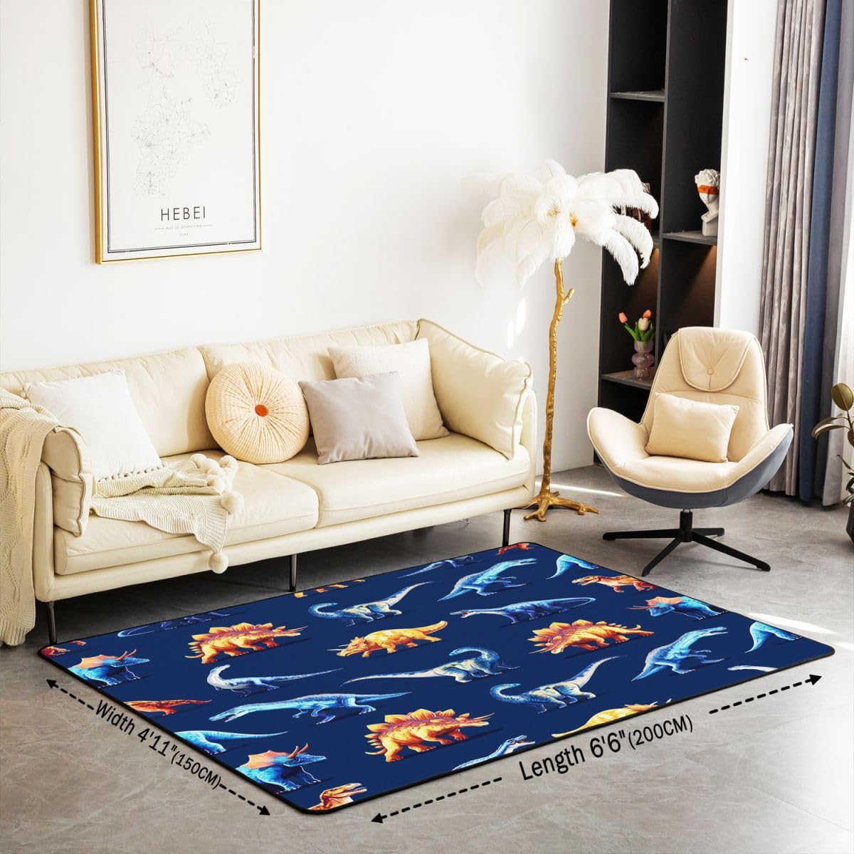 Tapis Salon 150x200cm Dinosaures Tapis Chambre Exterieur Intérieur Impression Numérique 3D Antidérapant Doux Mignon Dessin Animé Animaux pour Salon Et Chambre Nature Faune Sauvage Lavable