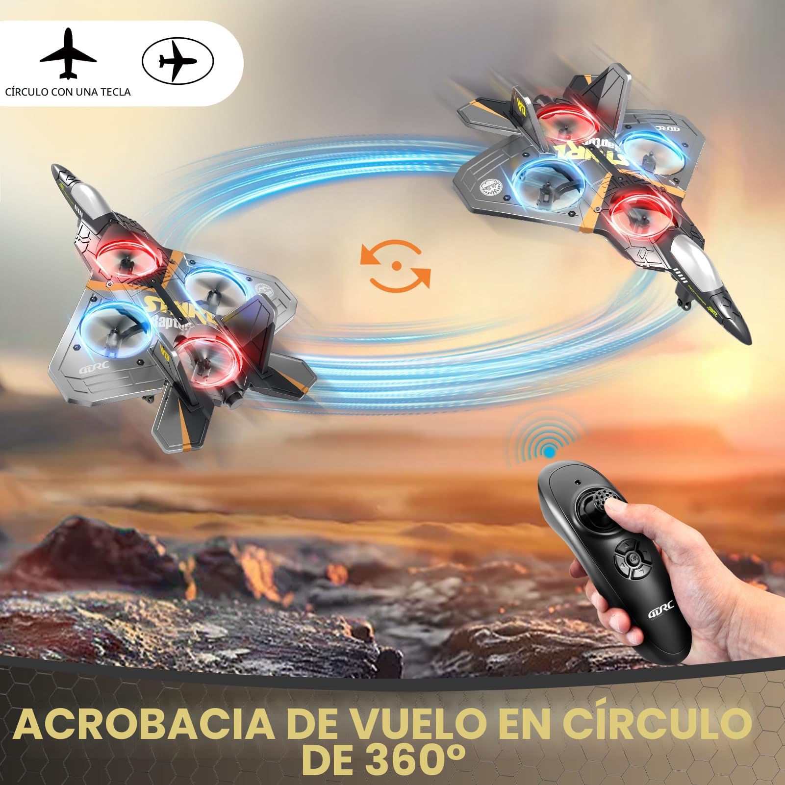 4DRC V17 - Avión teledirigido de 6 Canales, con función Gravity Sensing Stunt Roll Cool Light, avión teledirigido de 2,4 GHz, Planeador Volante a Distancia, fácil de pilotar para Adultos, niños
