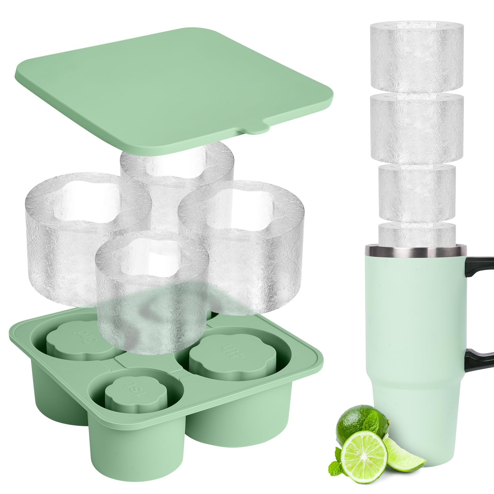 AUAUY Ice Cube Tray for Stanley Cup, Silicone Reusable Ice Mold with Lid