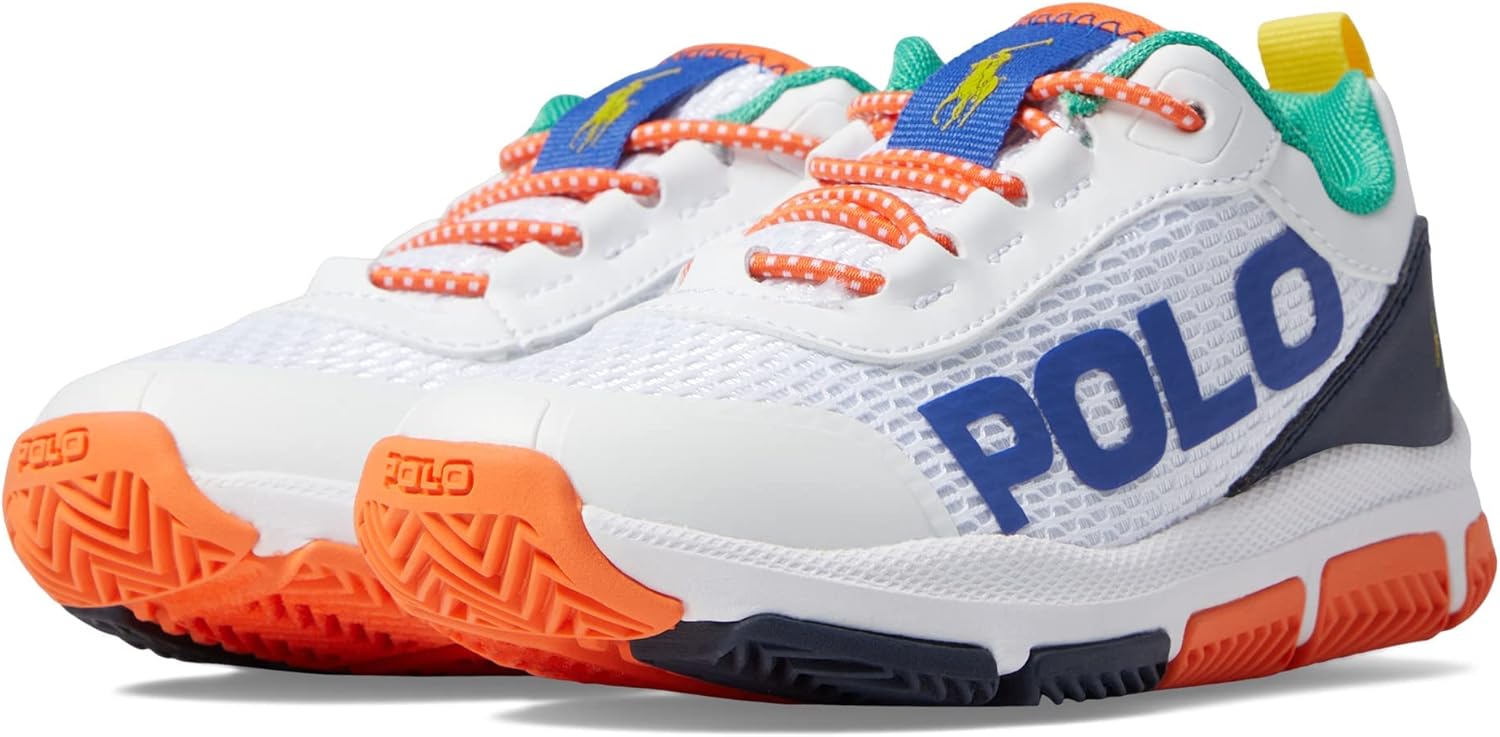 POLO RALPH LAUREN Boy's Tech Racer (Little Kid) White Mesh/Multi Synthetic/Yellow Pony Player 1 Little Kid M