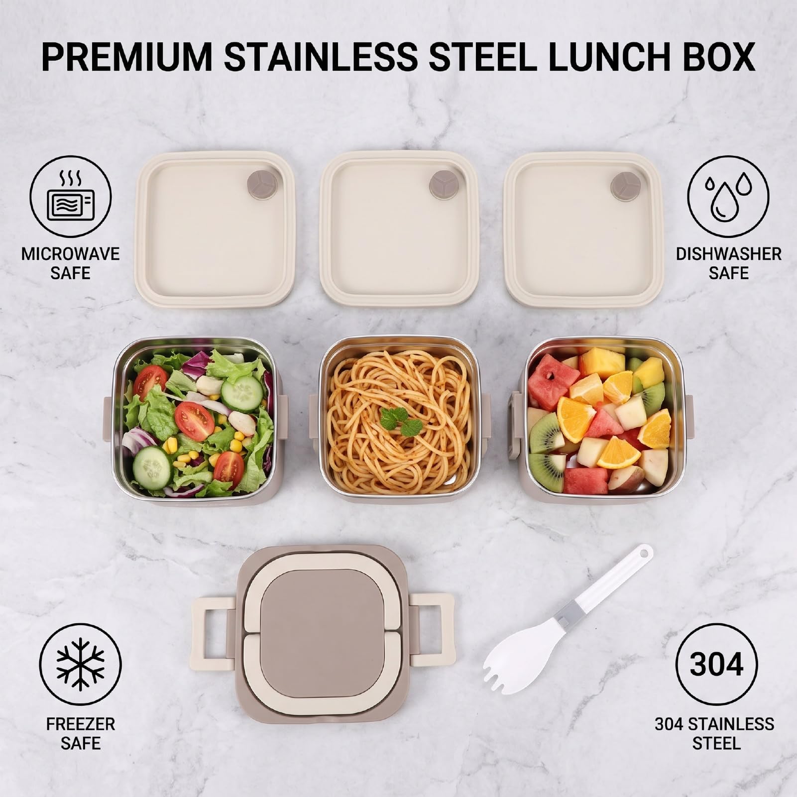 Naroote Microwave Safe Lunch Box, 2100ml Acero Inoxidable
