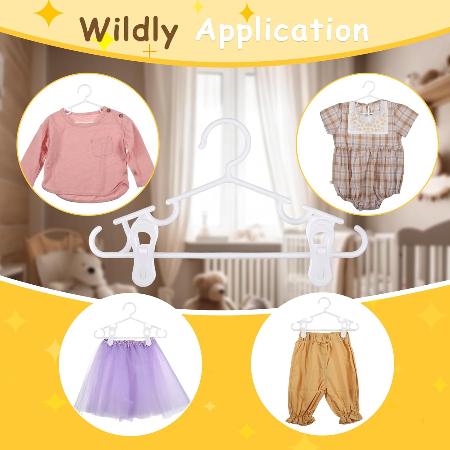 Hsei 5/10/40 Pack Baby Hangers with 10/20/80 Clips, Plastic Kids Pants Hangers for Nursery Closet Top and Bottom Clothes Hanger Set for Newborn Infant Toddler(30 Packs Total,White,10.6 Inch) - Image 4