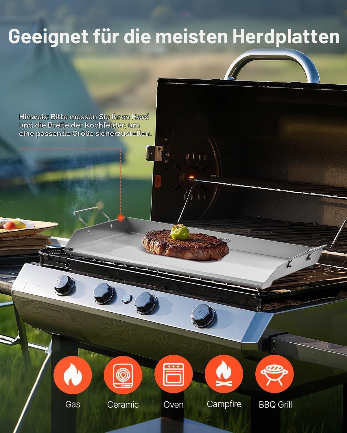 VEVOR Grillplatte Grillpfanne Edelstahl universelle rechteckige Platte (809 x 370 mm) mit flacher Oberseite, Gasgrill-Grillplatte für BBQ-Grill Teppanyaki, tragbares Familienkochgeschirr mit Griff