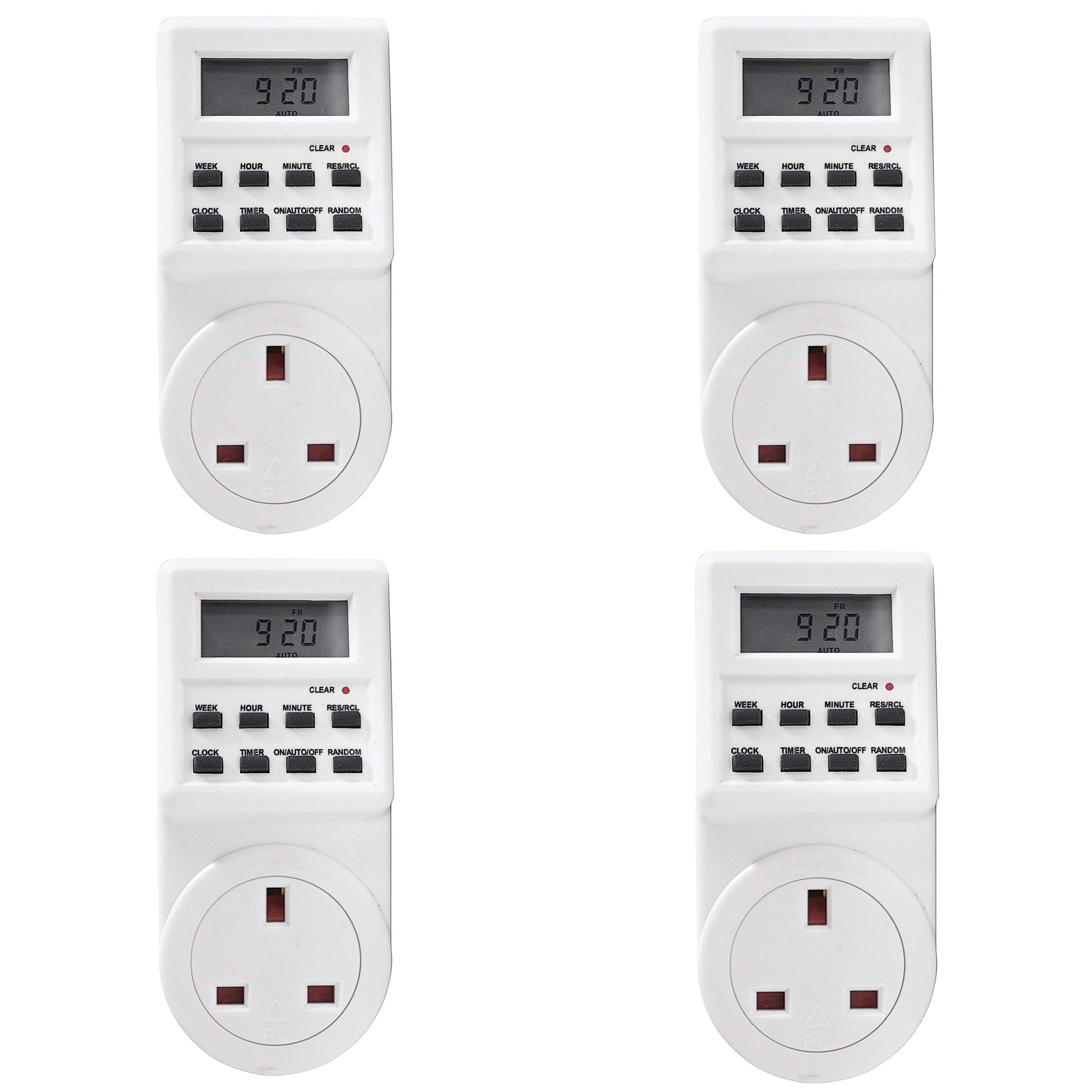 Netagon White Electric Appliance Plug-In Programmable Digital Timer Socket Plug (24 Hours, 7 Day, Lcd Display) (Pack Of 4)