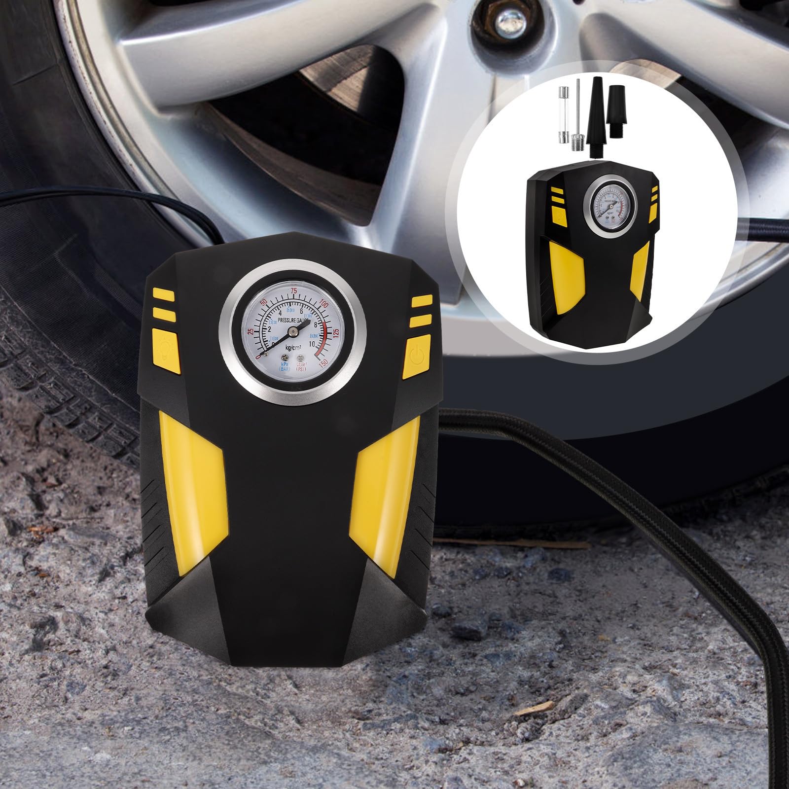 STOBAZA Compressore Aria Portatile per Auto e Moto Schermo Digitale, Pompa Elettrica per Pneumatici in ABS, Design Regolabile per Ampia Gamma di Veicoli