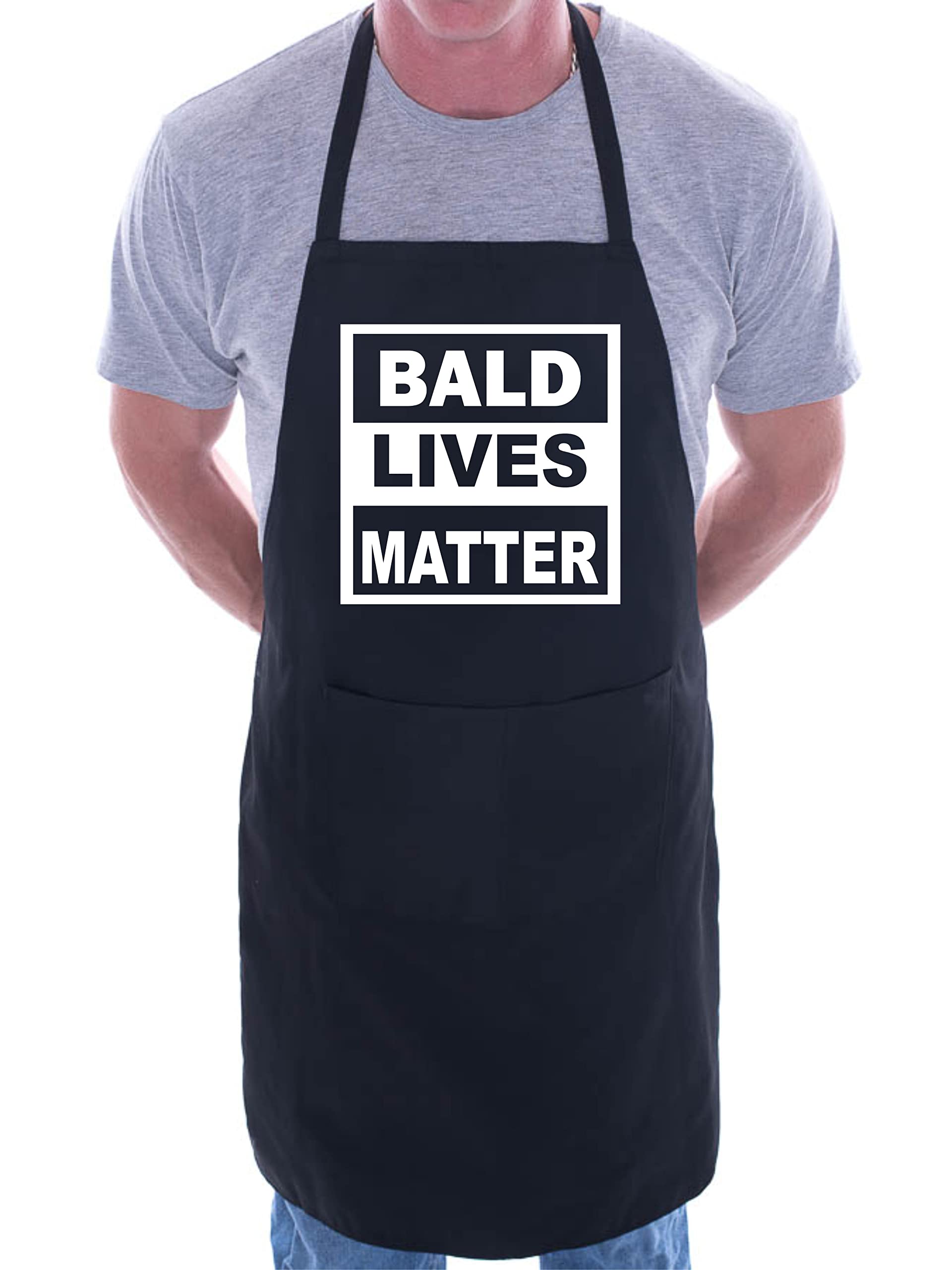 Print4U Bald Lives Matter Funny BBQ Baking Cooking BBQ Apron Black