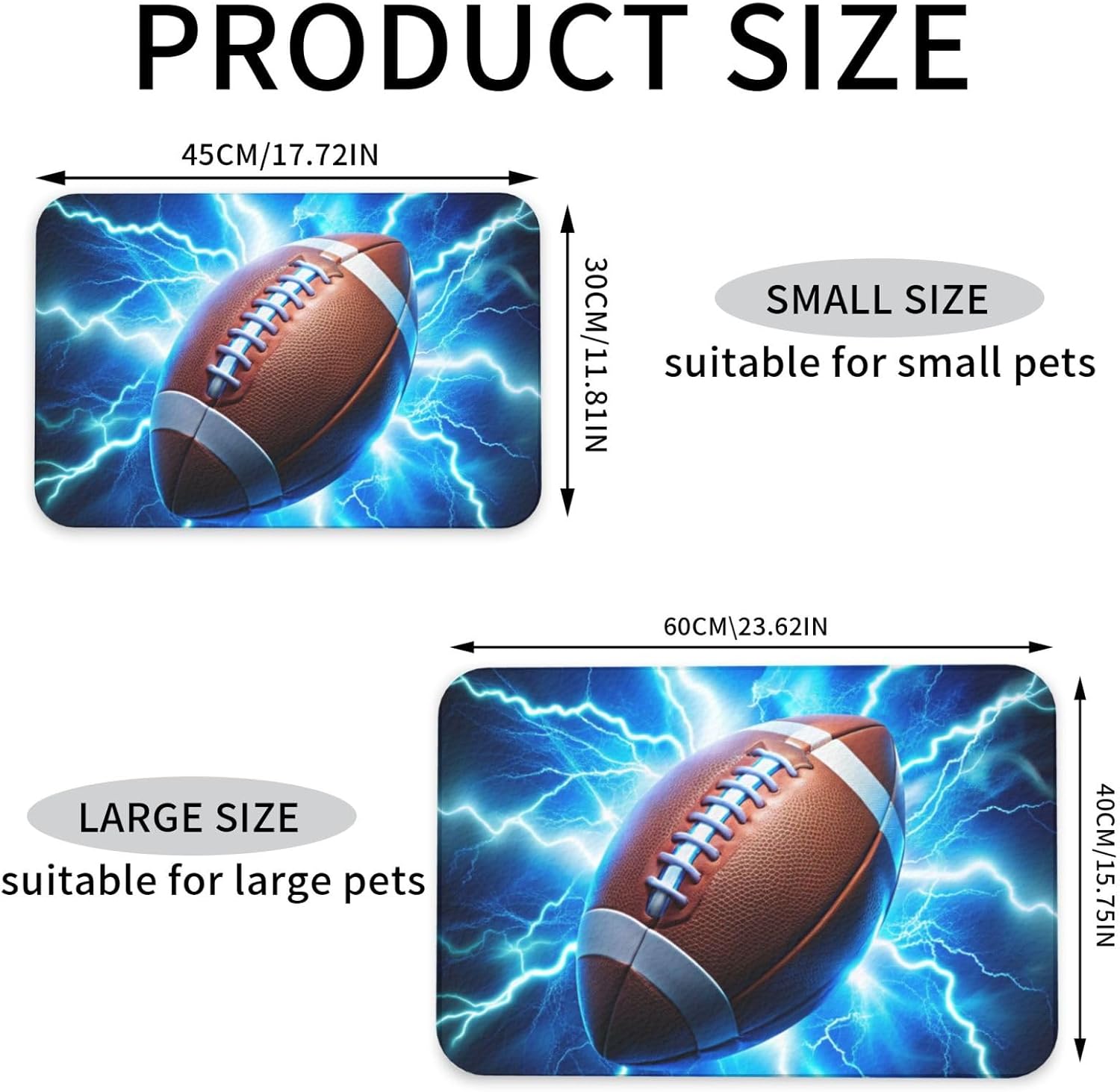 Football Blue Lightning Dog Food Mat, Leather Pet Feeding Mat, Cat Mat for Food, Absorbent Pet Placemat for Indoor Outdoor Water Bowl 40x60cm