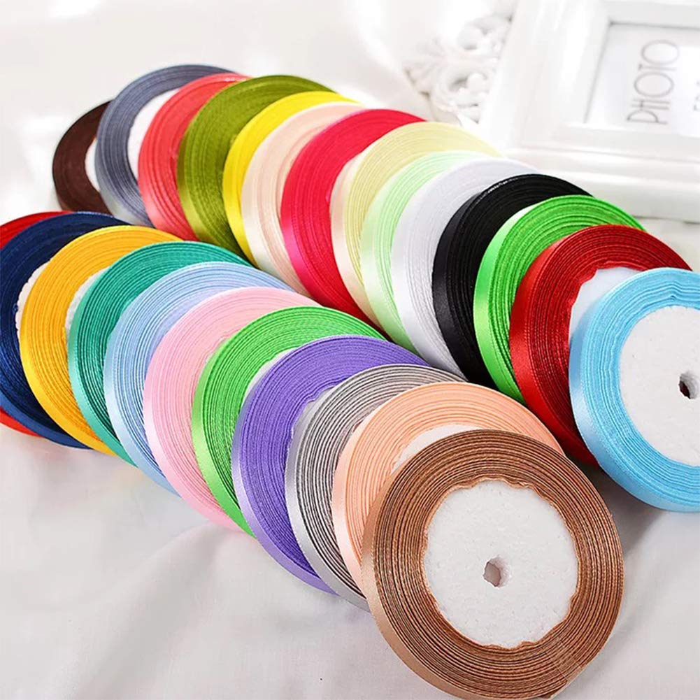 Solid Color Satin Ribbon, Kissbuty 3/8 Inch 25 Yards Gift Wrapping Ribbons Single-Sided Fabric Ribbon Embellish Ribbon Silk Ribbon Roll for Bows Crafts Gifts Party Wedding (Light Gray)